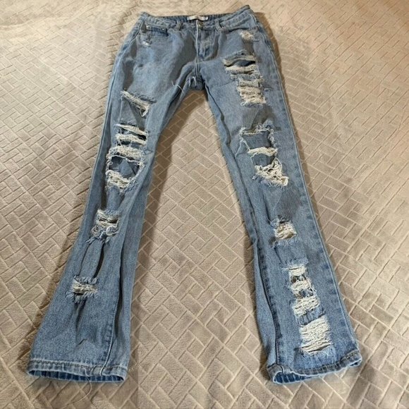Adika Womens 26 Denim Jeans Blue Extreme Distressed Fray Light Wash Mid Rise - Picture 1 of 12